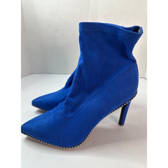 Bar III Women's Size 5M Blue Suede Ankle Boots Heel Casual Dressy academia Glam - Picture 1 of 7